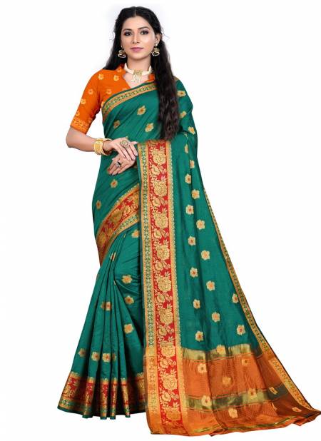Sea Green Colour ASHIKA LOTUS BUTTA 3 Designer Latest Festive Wear Cotton Silk Saree Collection 653